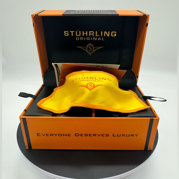 Stuhrling Original 984 05 Aviator Quartz Black Orange Silicone Strap Mens Watch - Picture 7 of 10